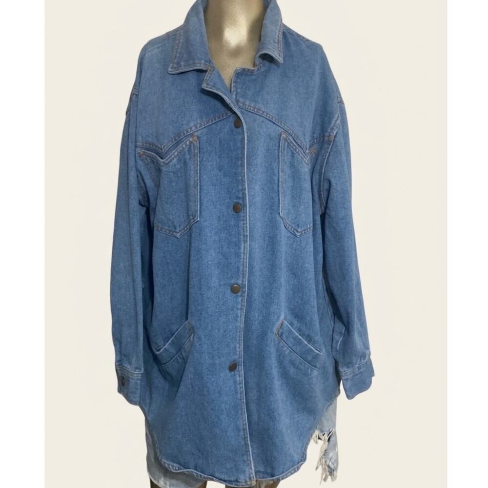 Vintage Kathy Davis Denim Chore Jacket Western Yoke Snap Front Women's Large